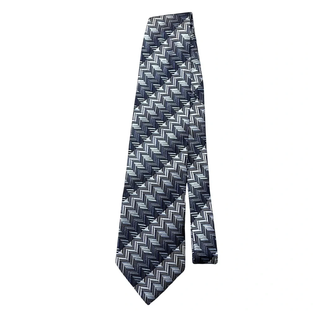 Pronto Uomo Tie Mens One Size Blue Herringbone Classic Woven Silk Necktie Italy